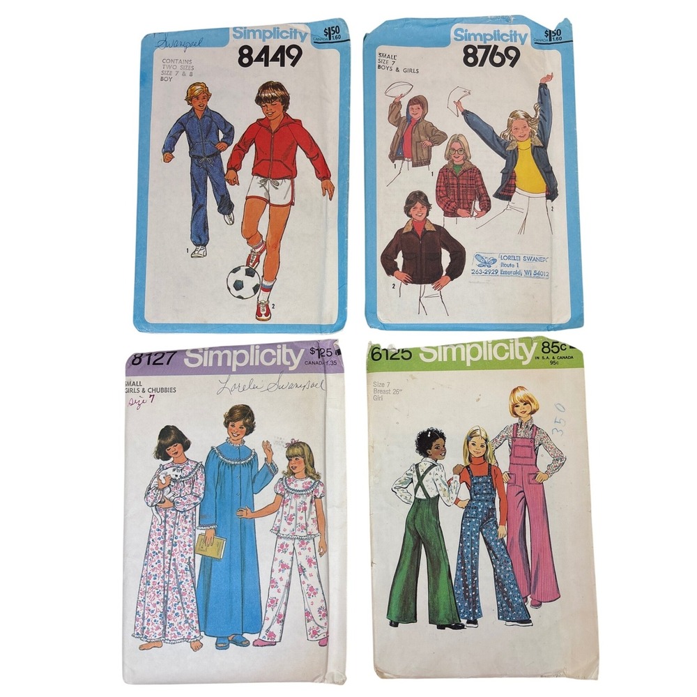 Vintage Simplicity Sewing Pattern Lot 8449 8769 8127 6125 Boys Girls 70s Retro